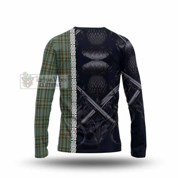 Tartan Vibes Clothing Kelly Tartan Long Sleeve T-Shirt with Family Crest Cross Sword Thistle Celtic Vibes