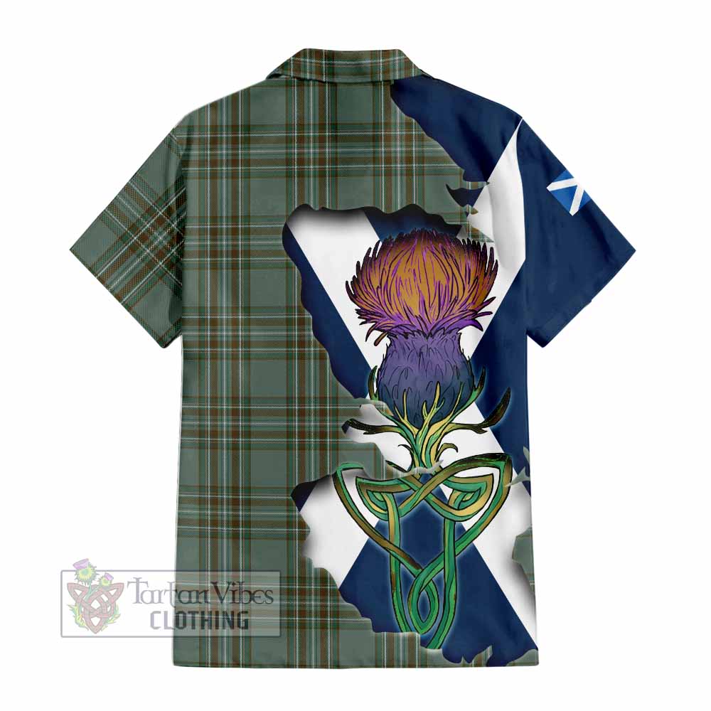 Tartan Vibes Clothing Kelly Tartan Family Crest Short Sleeve Button Shirt Scottish Thistle Celtic Inspired