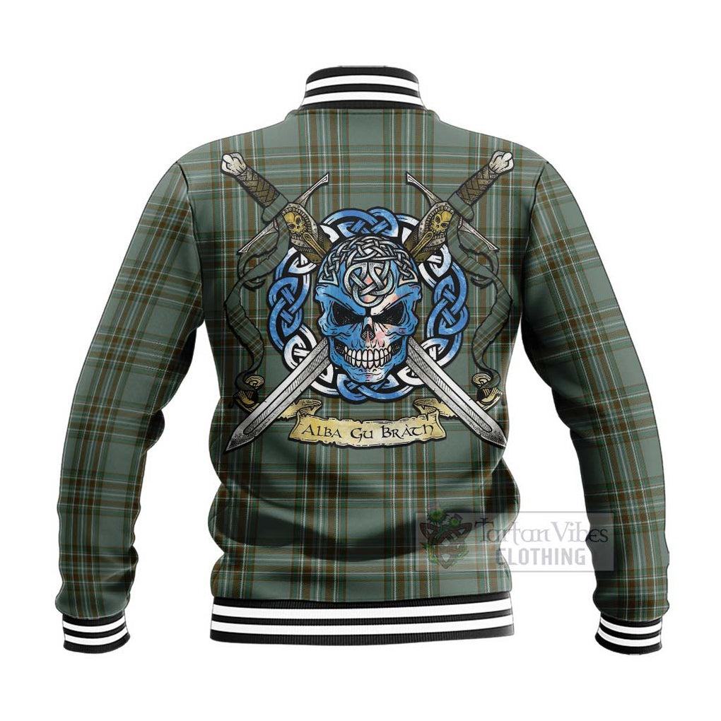 Tartan Vibes Clothing Kelly Tartan Baseball Jacket with Family Crest Celtic Skull Style