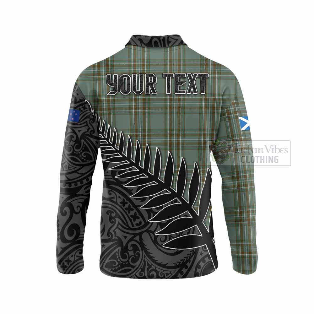 Tartan Vibes Clothing Kelly Crest Tartan Long Sleeve Polo Shirt with New Zealand Silver Fern Half Style