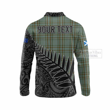 Tartan Vibes Clothing Kelly Crest Tartan Long Sleeve Polo Shirt with New Zealand Silver Fern Half Style