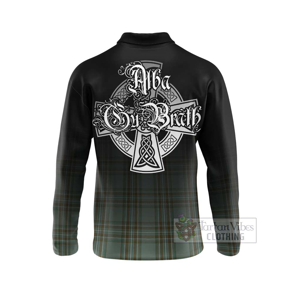 Tartan Vibes Clothing Kelly Tartan Long Sleeve Polo Shirt Featuring Alba Gu Brath Family Crest Celtic Inspired