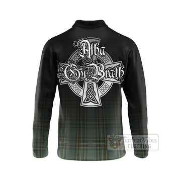Tartan Vibes Clothing Kelly Tartan Long Sleeve Polo Shirt Featuring Alba Gu Brath Family Crest Celtic Inspired