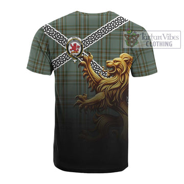 Tartan Vibes Clothing Kelly Crest Tartan Cotton T-shirt with Golden Lion Emblem Celtic Style