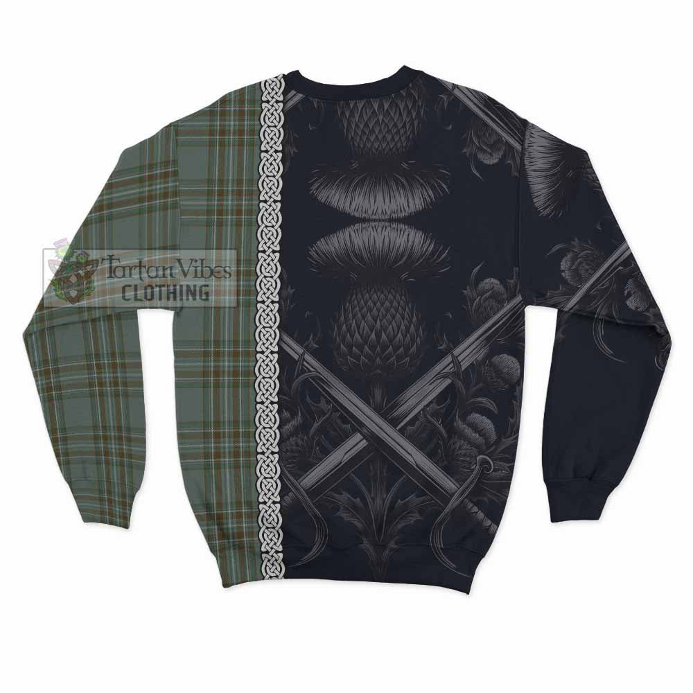 Tartan Vibes Clothing Kelly Tartan Sweatshirt with Family Crest Cross Sword Thistle Celtic Vibes