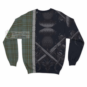 Tartan Vibes Clothing Kelly Tartan Sweatshirt with Family Crest Cross Sword Thistle Celtic Vibes