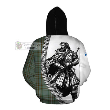 Tartan Vibes Clothing Kelly Tartan Clan Crest Cotton Hoodie with Highlander Warrior Celtic Style