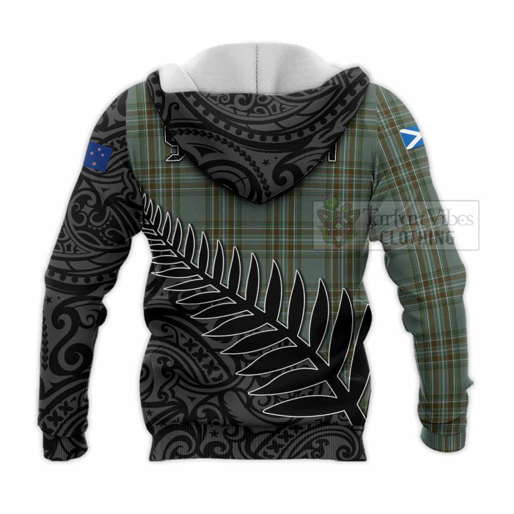 Tartan Vibes Clothing Kelly Crest Tartan Knitted Hoodie with New Zealand Silver Fern Half Style