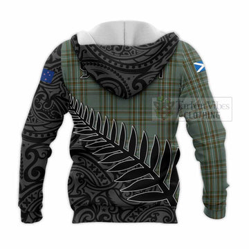 Tartan Vibes Clothing Kelly Crest Tartan Knitted Hoodie with New Zealand Silver Fern Half Style