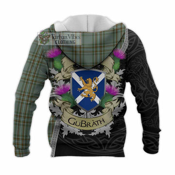 Tartan Vibes Clothing Kelly Tartan Family Crest Knitted Hoodie Lion Rampant Royal Thistle Shield Celtic Inspired