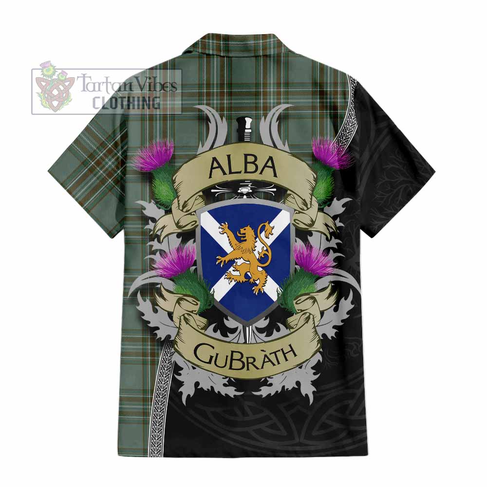 Tartan Vibes Clothing Kelly Tartan Family Crest Short Sleeve Button Shirt Lion Rampant Royal Thistle Shield Celtic Inspired