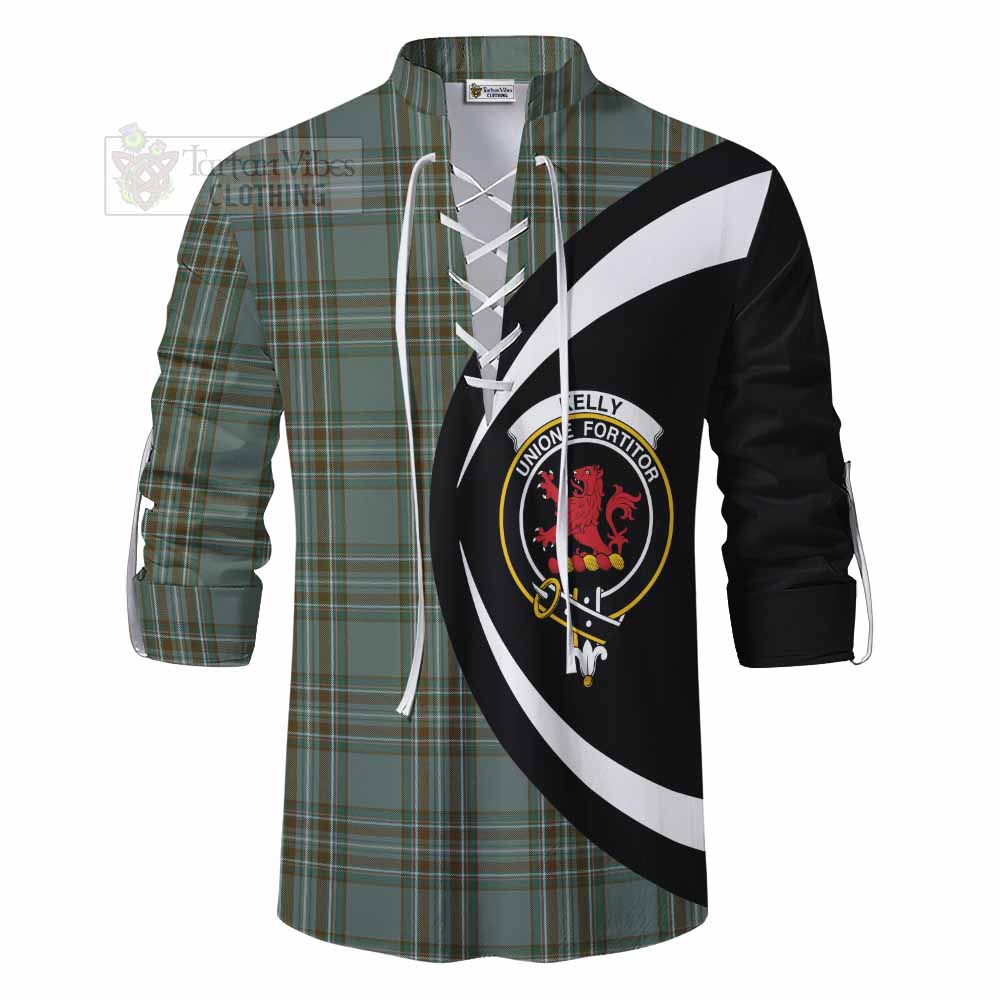 Tartan Vibes Clothing Kelly Tartan Ghillie Kilt Shirt with Family Crest Circle Style