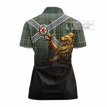 Tartan Vibes Clothing Kelly Crest Tartan Women's Polo Shirt with Golden Lion Emblem Celtic Style