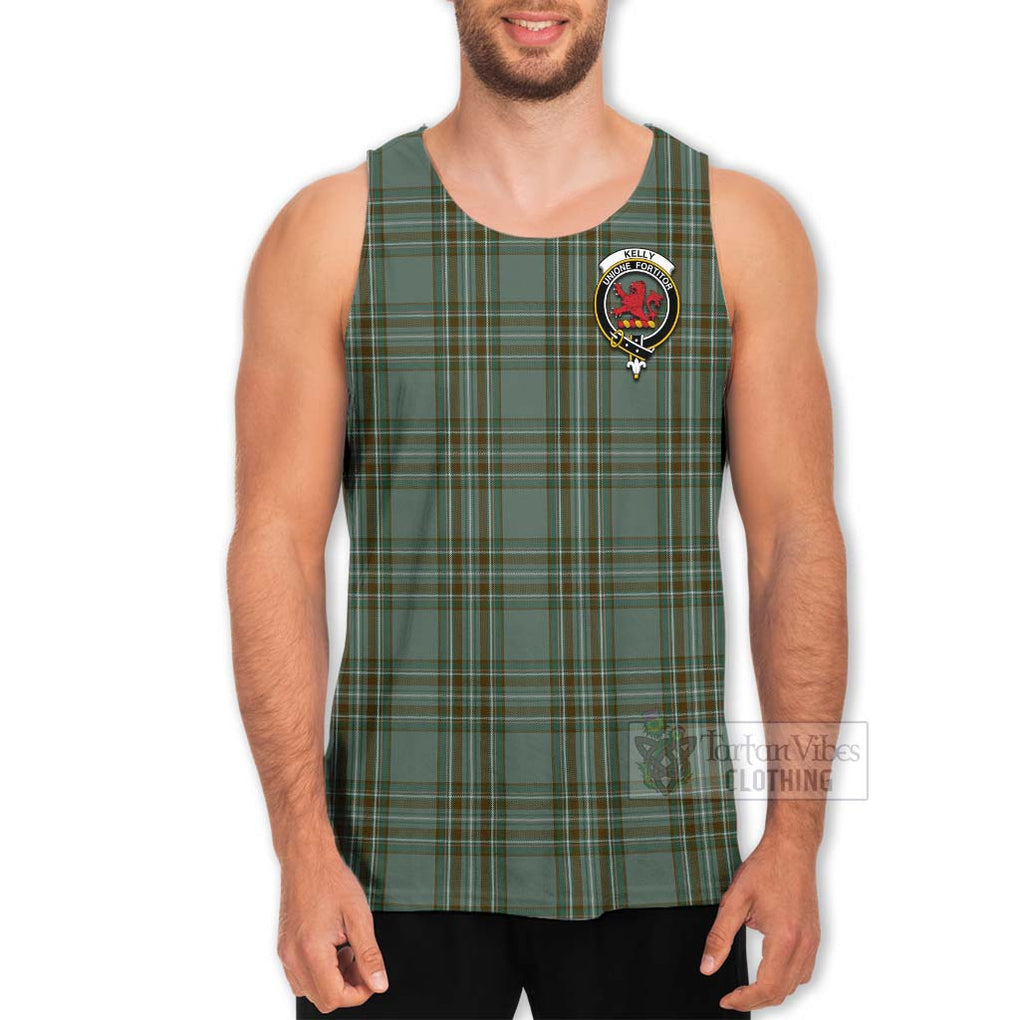 Tartan Vibes Clothing Kelly Tartan Men's Tank Top with Family Crest and Bearded Skull Holding Bottles of Whiskey