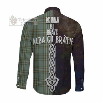 Tartan Vibes Clothing Kelly Tartan Family Crest Long Sleeve Button Shirt Alba Gu Brath Be Brave Lion Ancient Style