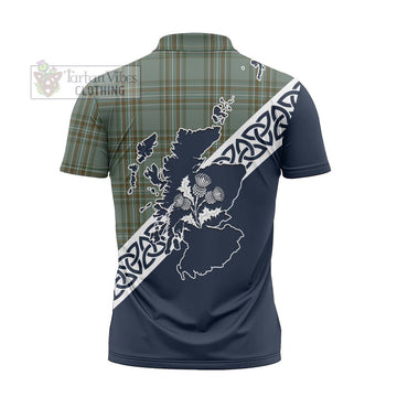 Tartan Vibes Clothing Kelly Tartan Zipper Polo Shirt Featuring Thistle and Scotland Map