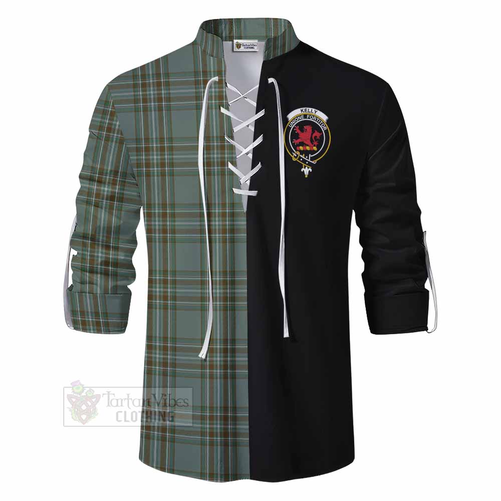 Tartan Vibes Clothing Kelly Tartan Ghillie Kilt Shirt with Family Crest and Half Of Me Style