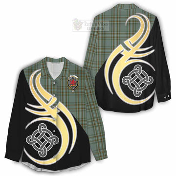 Tartan Vibes Clothing Kelly Tartan Women's Casual Shirt with Family Crest and Celtic Symbol Style