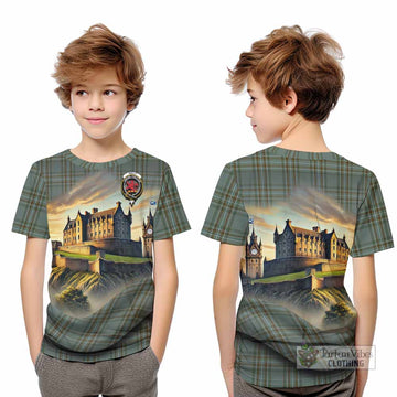 Tartan Vibes Clothing Kelly Tartan Family Crest Kid T-Shirt with Scottish Ancient Castle Style