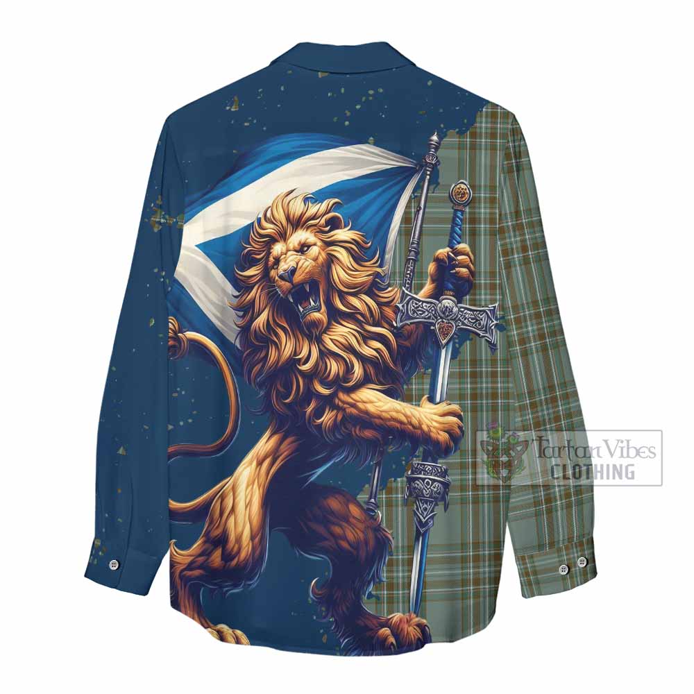 Tartan Vibes Clothing Kelly Tartan Family Crest Women's Casual Shirt with Scottish Majestic Lion