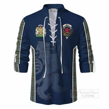 Tartan Vibes Clothing Kelly Tartan Ghillie Kilt Shirt with Family Crest and Lion Rampant Vibes Sport Style