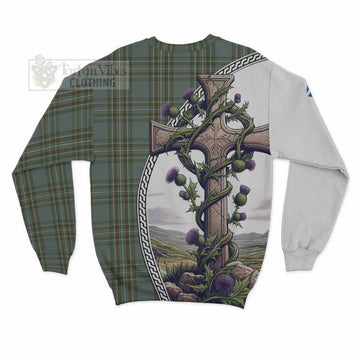Tartan Vibes Clothing Kelly Tartan Sweatshirt with Family Crest and St. Andrew's Cross Accented by Thistle Vines