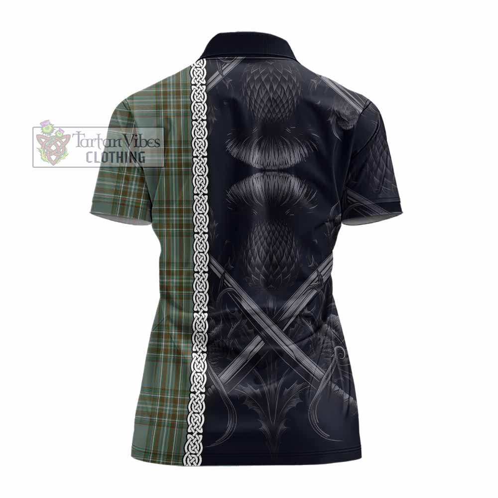 Tartan Vibes Clothing Kelly Tartan Women's Polo Shirt with Family Crest Cross Sword Thistle Celtic Vibes