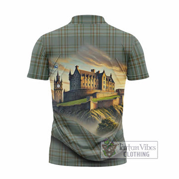 Tartan Vibes Clothing Kelly Tartan Family Crest Zipper Polo Shirt with Scottish Ancient Castle Stype