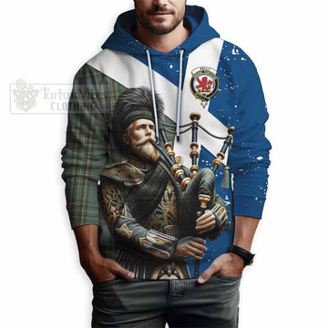 Tartan Vibes Clothing Kelly Tartan Hoodie with Family Crest Scottish Bagpiper Vibes
