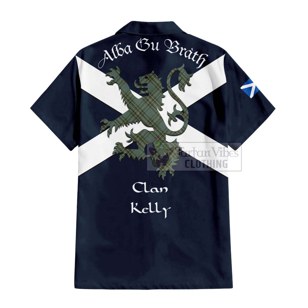 Tartan Vibes Clothing Kelly Tartan Lion Rampant Short Sleeve Button Shirt – Proudly Display Your Heritage with Alba Gu Brath and Clan Name