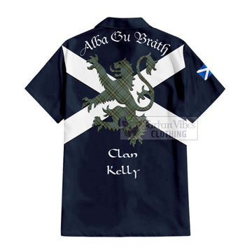 Tartan Vibes Clothing Kelly Tartan Lion Rampant Short Sleeve Button Shirt – Proudly Display Your Heritage with Alba Gu Brath and Clan Name