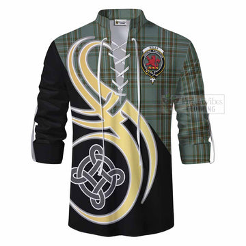 Tartan Vibes Clothing Kelly Tartan Ghillie Kilt Shirt with Family Crest and Celtic Symbol Style