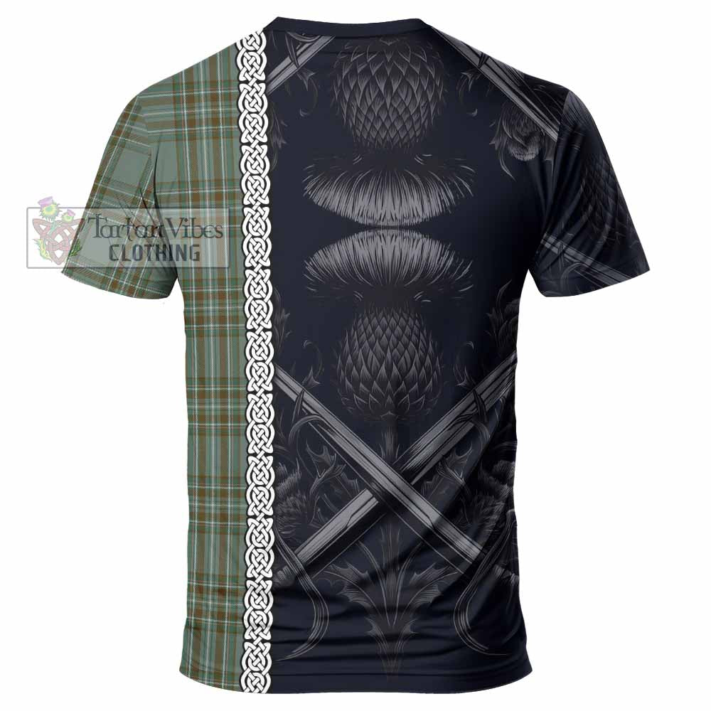 Tartan Vibes Clothing Kelly Tartan T-Shirt with Family Crest Cross Sword Thistle Celtic Vibes