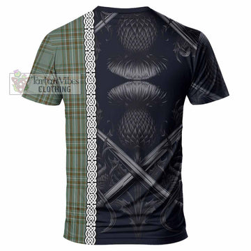 Tartan Vibes Clothing Kelly Tartan T-Shirt with Family Crest Cross Sword Thistle Celtic Vibes
