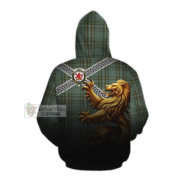 Tartan Vibes Clothing Kelly Crest Tartan Cotton Hoodie with Golden Lion Emblem Celtic Style