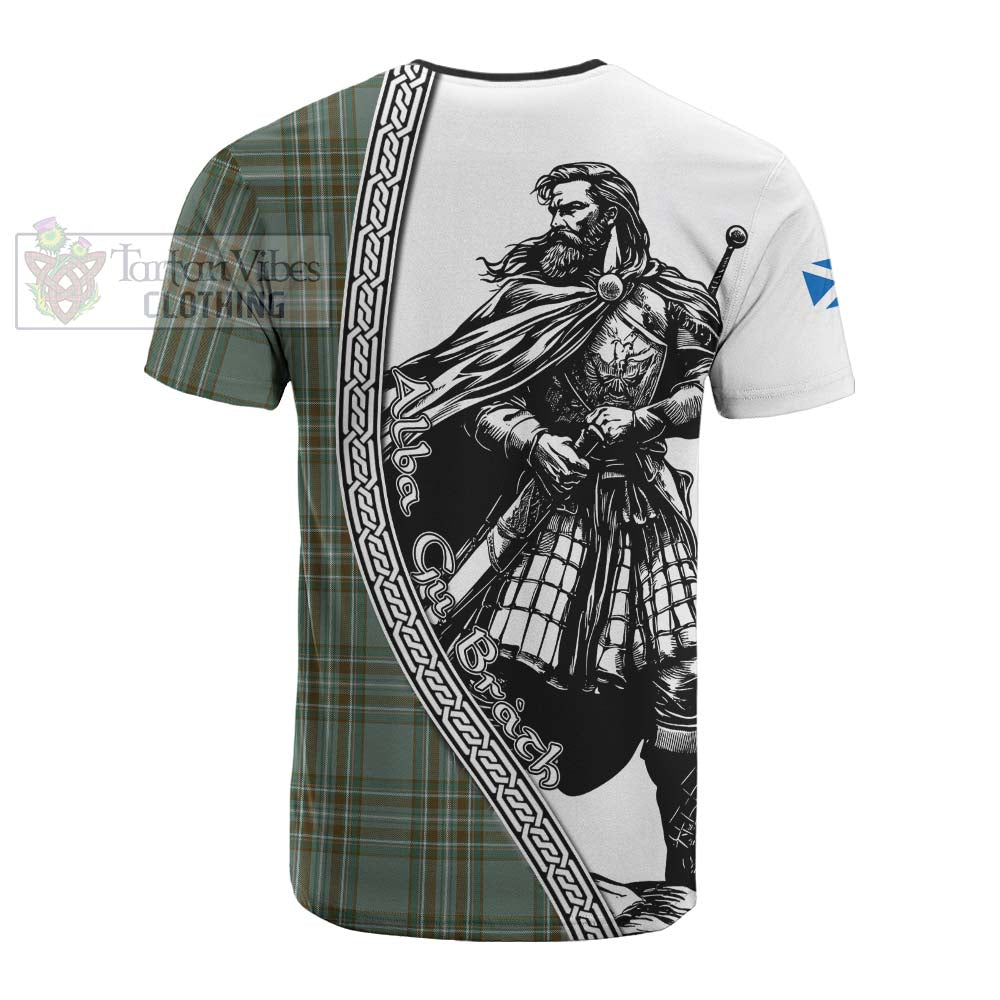 Kelly Tartan Clan Crest Cotton T-shirt with Highlander Warrior Celtic Style