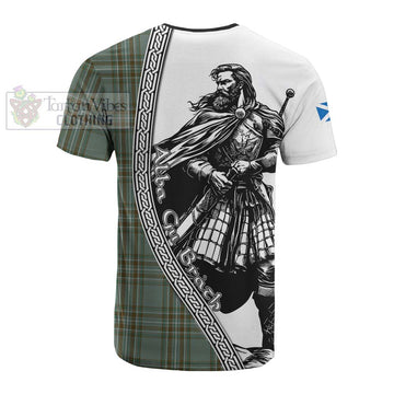Kelly Tartan Clan Crest Cotton T-shirt with Highlander Warrior Celtic Style