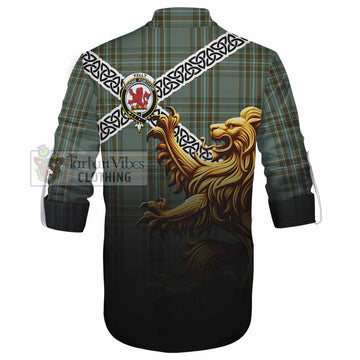 Tartan Vibes Clothing Kelly Crest Tartan Ghillie Kilt Shirt with Golden Lion Emblem Celtic Style