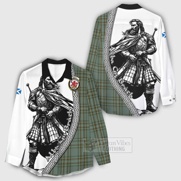 Tartan Vibes Clothing Kelly Tartan Clan Crest Women's Casual Shirt with Highlander Warrior Celtic Style