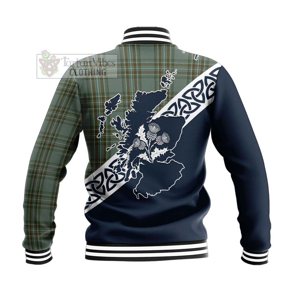 Tartan Vibes Clothing Kelly Tartan Baseball Jacket Featuring Thistle and Scotland Map