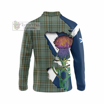 Tartan Vibes Clothing Kelly Tartan Family Crest Long Sleeve Polo Shirt Scottish Thistle Celtic Inspired