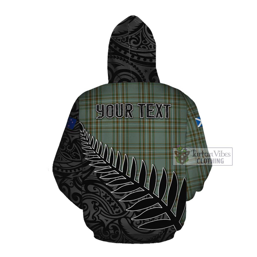 Tartan Vibes Clothing Kelly Crest Tartan Cotton Hoodie with New Zealand Silver Fern Half Style