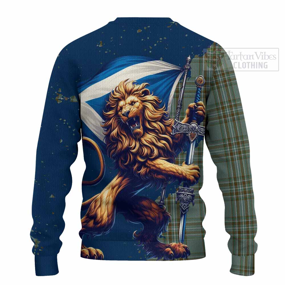 Tartan Vibes Clothing Kelly Tartan Family Crest Knitted Sweater with Scottish Majestic Lion