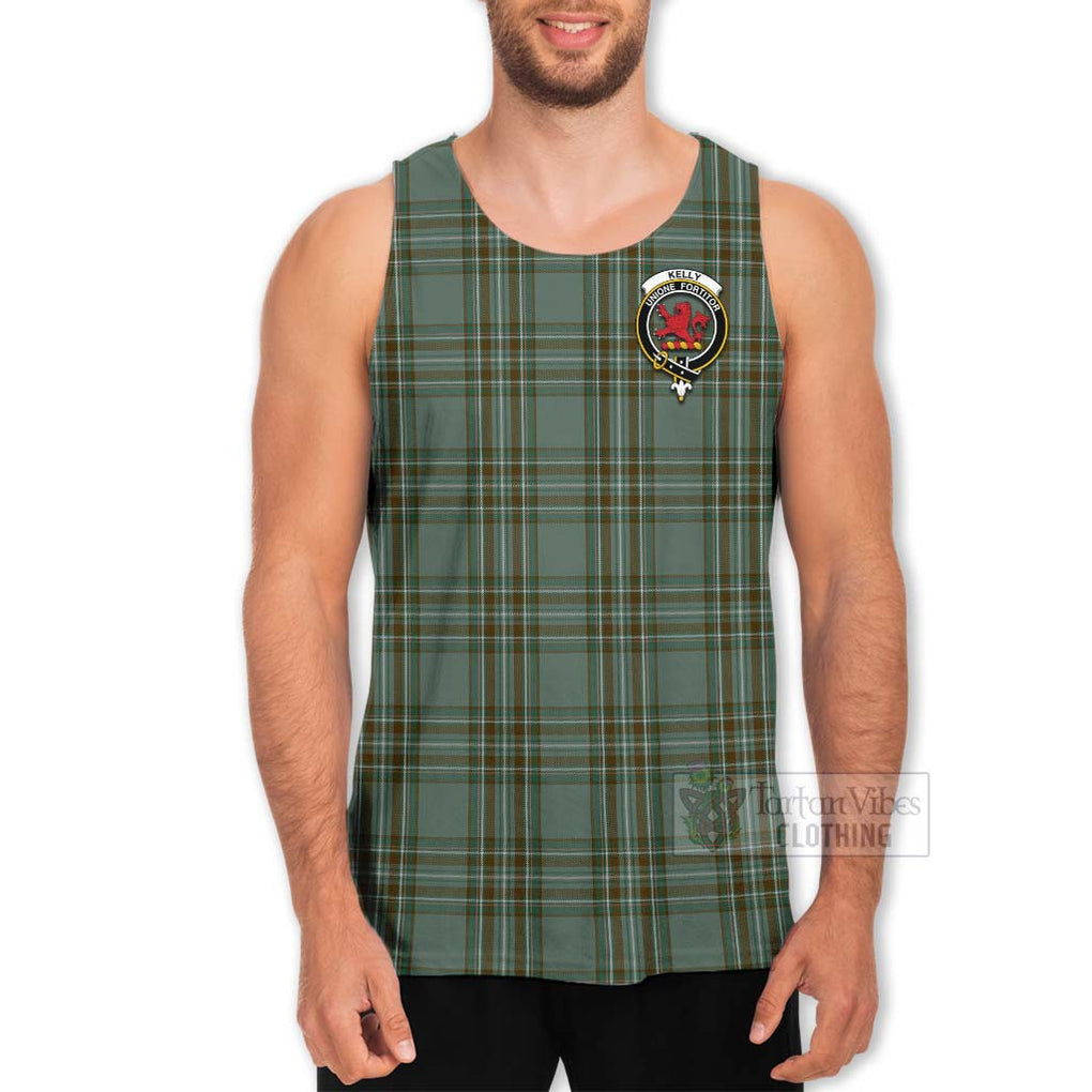 Tartan Vibes Clothing Kelly Tartan Men's Tank Top with Family Crest Celtic Skull Style