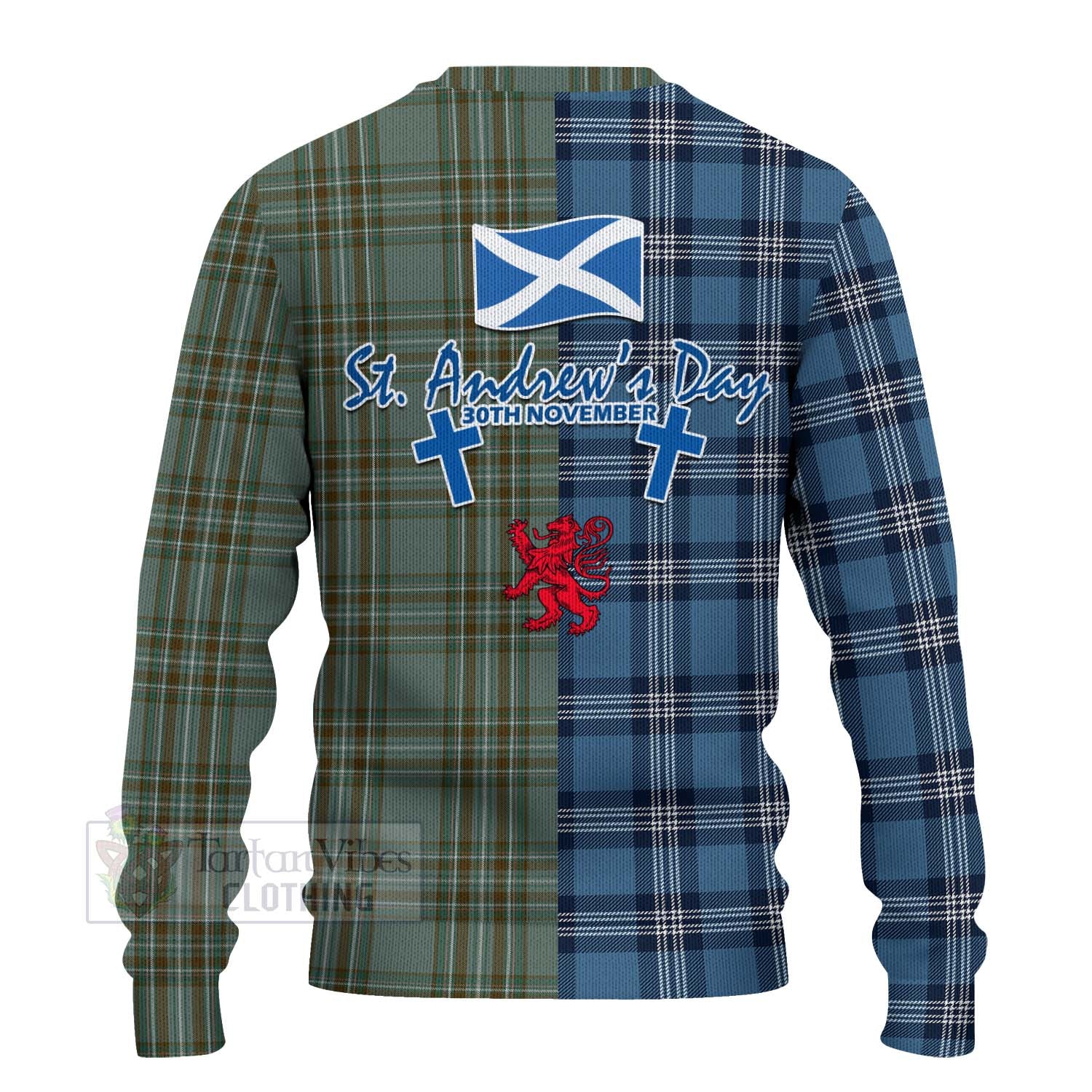 Tartan Vibes Clothing Kelly Tartan Knitted Sweater Happy St. Andrew's Day Half Tartan Style