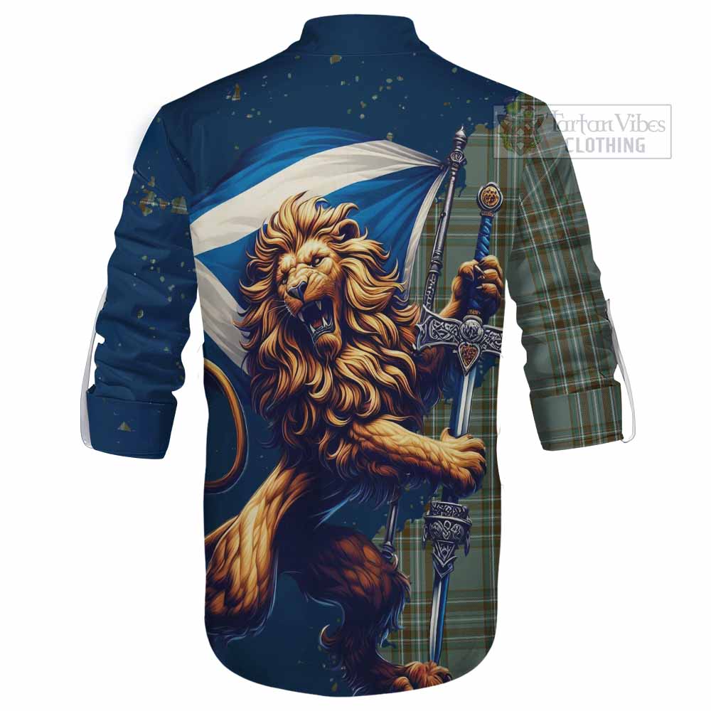 Tartan Vibes Clothing Kelly Tartan Family Crest Ghillie Kilt Shirt with Scottish Majestic Lion