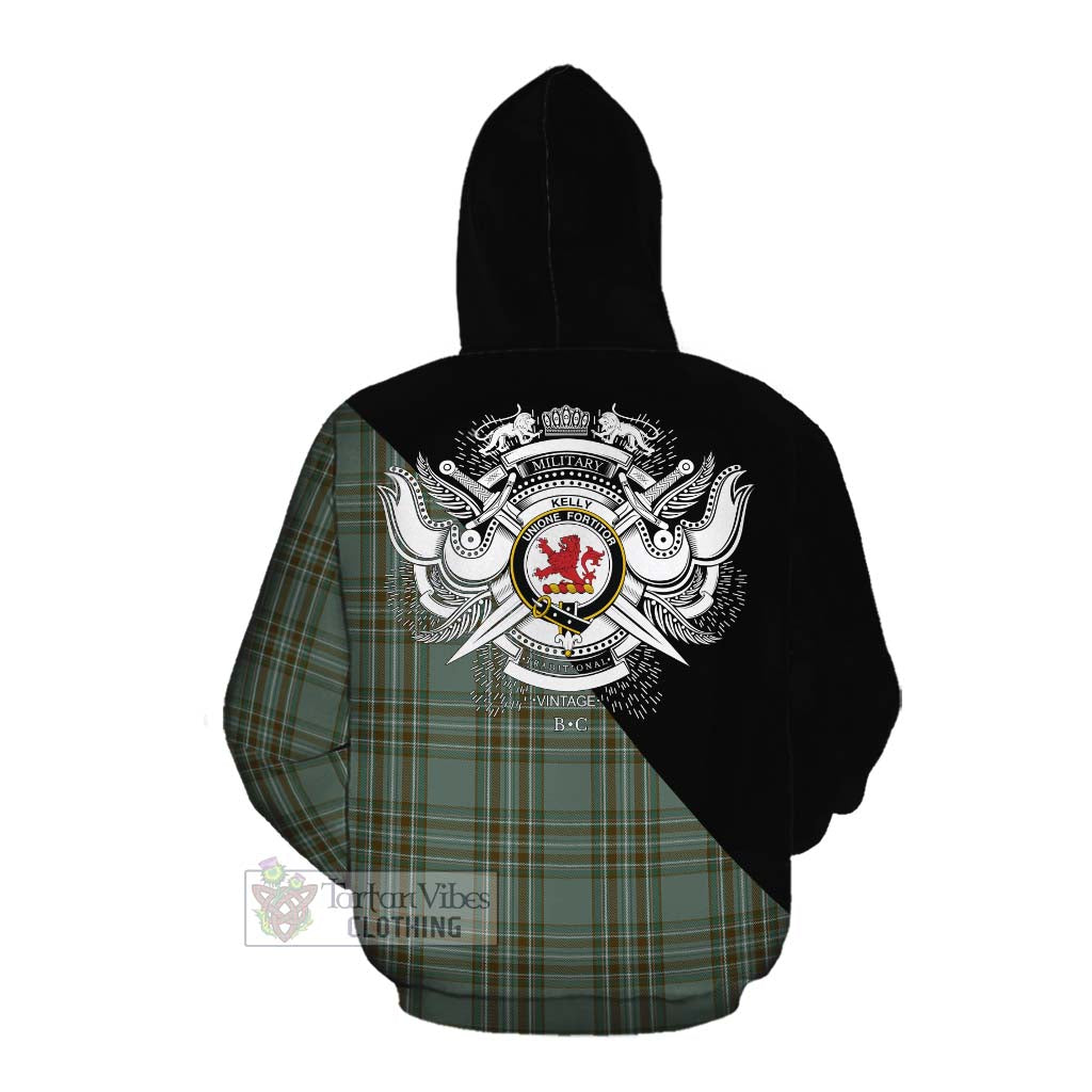 Tartan Vibes Clothing Kelly Tartan Cotton Hoodie with Family Crest and Military Logo Style