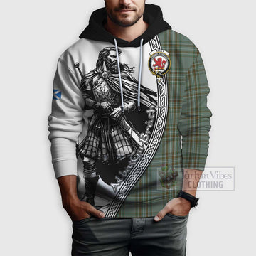 Tartan Vibes Clothing Kelly Tartan Clan Crest Hoodie with Highlander Warrior Celtic Style