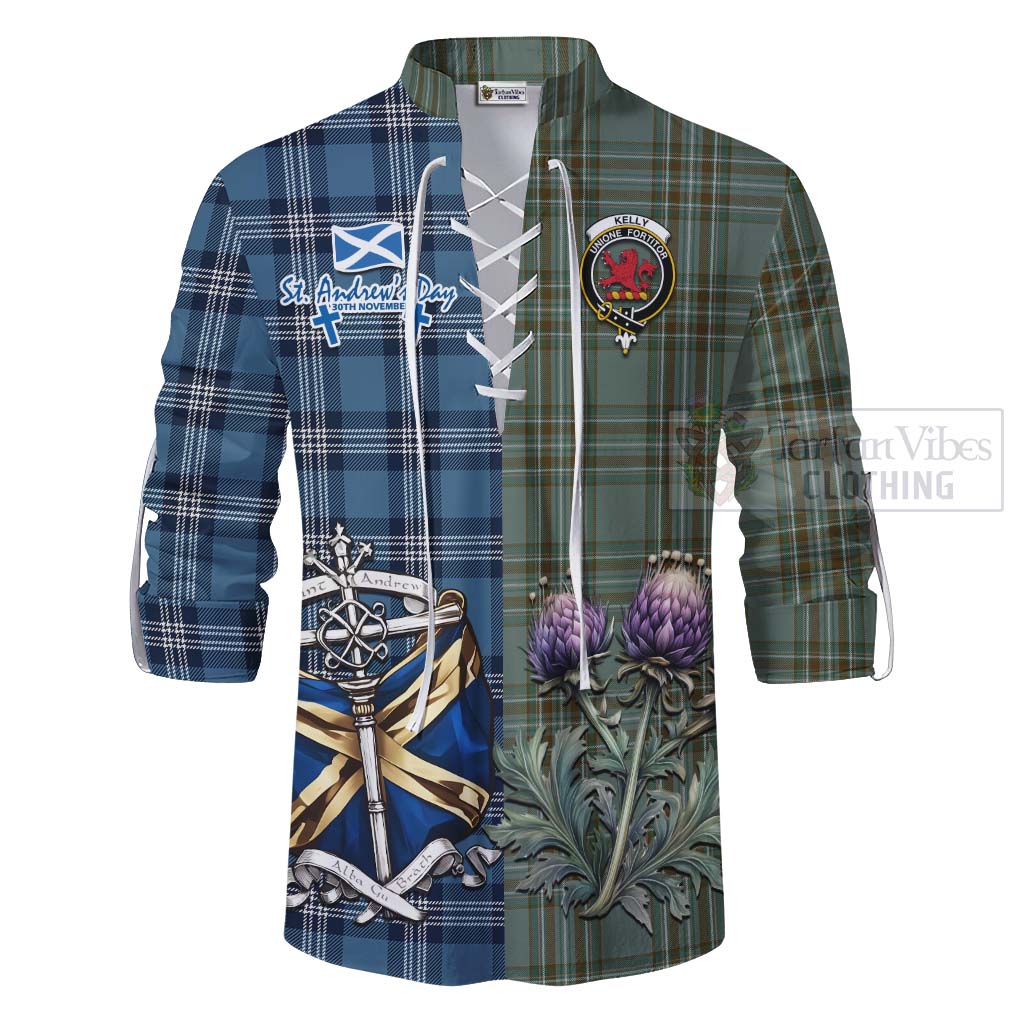 Tartan Vibes Clothing Kelly Tartan Ghillie Kilt Shirt Happy St. Andrew's Day Half Tartan Style