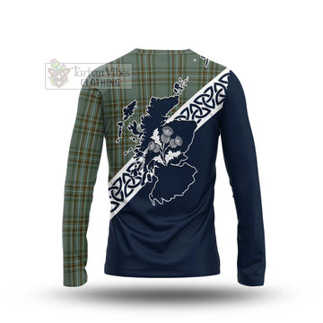 Tartan Vibes Clothing Kelly Tartan Long Sleeve T-Shirt Featuring Thistle and Scotland Map